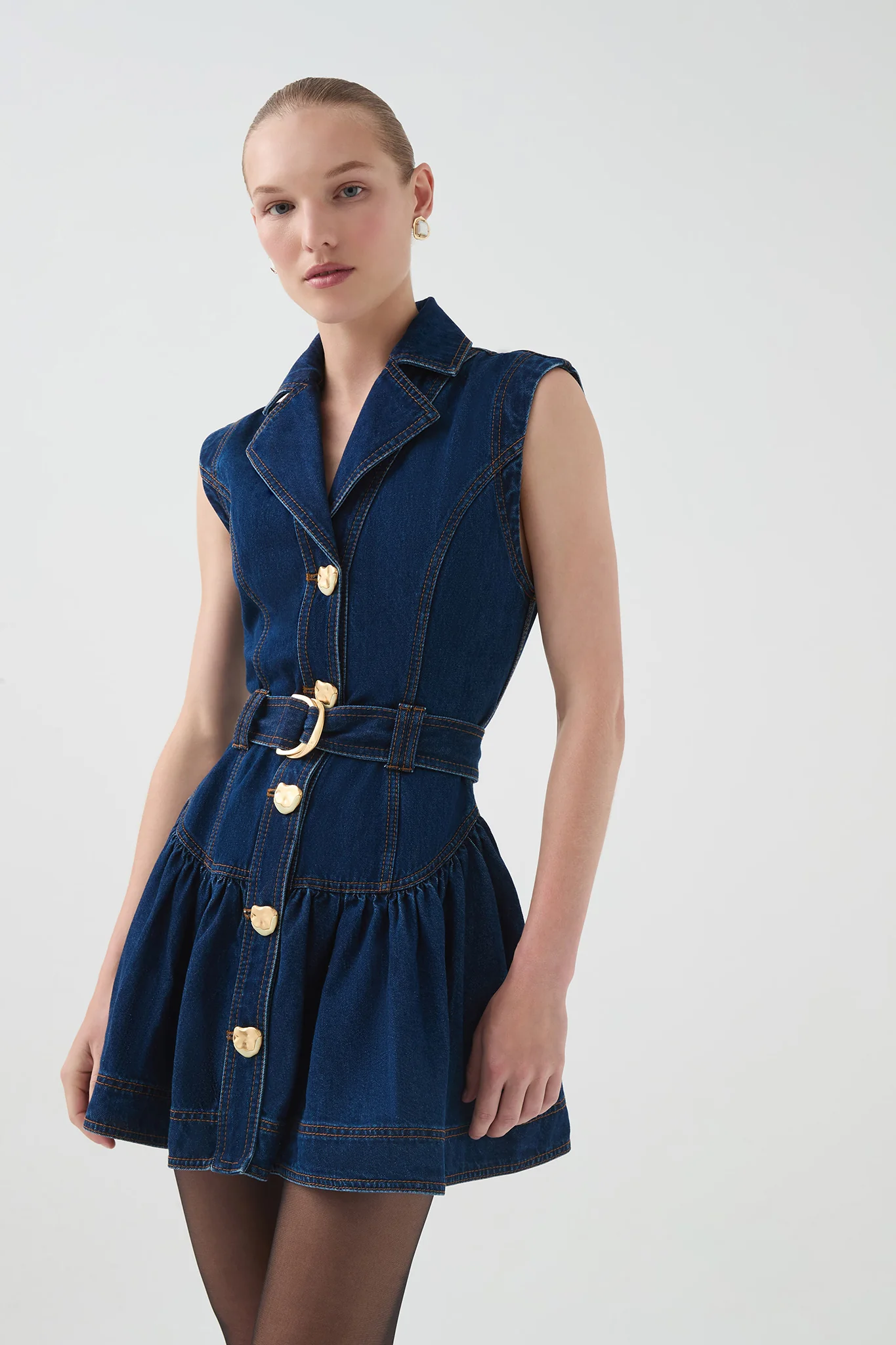 Elena Belted Denim Mini Dress