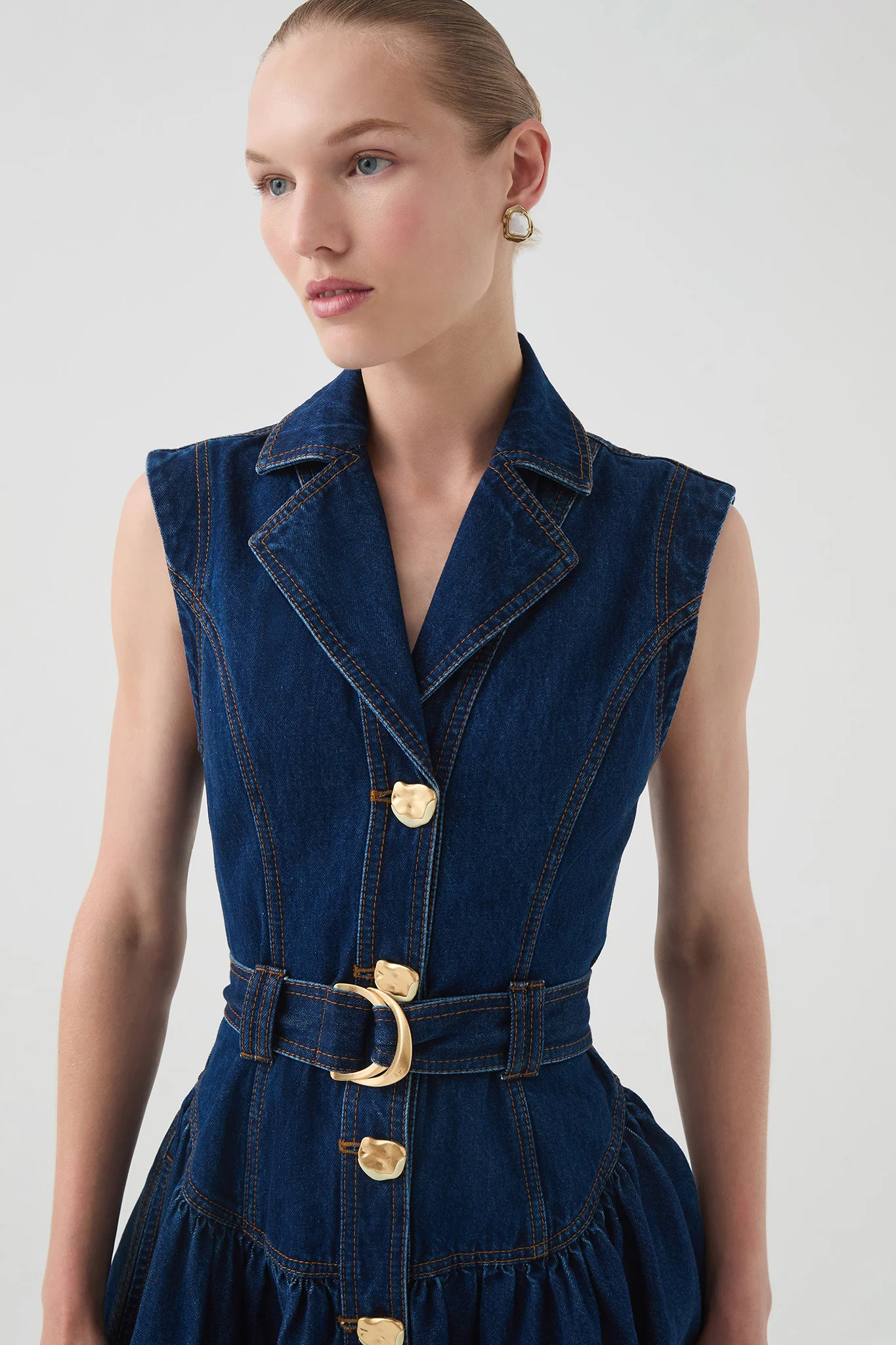 Elena Belted Denim Mini Dress