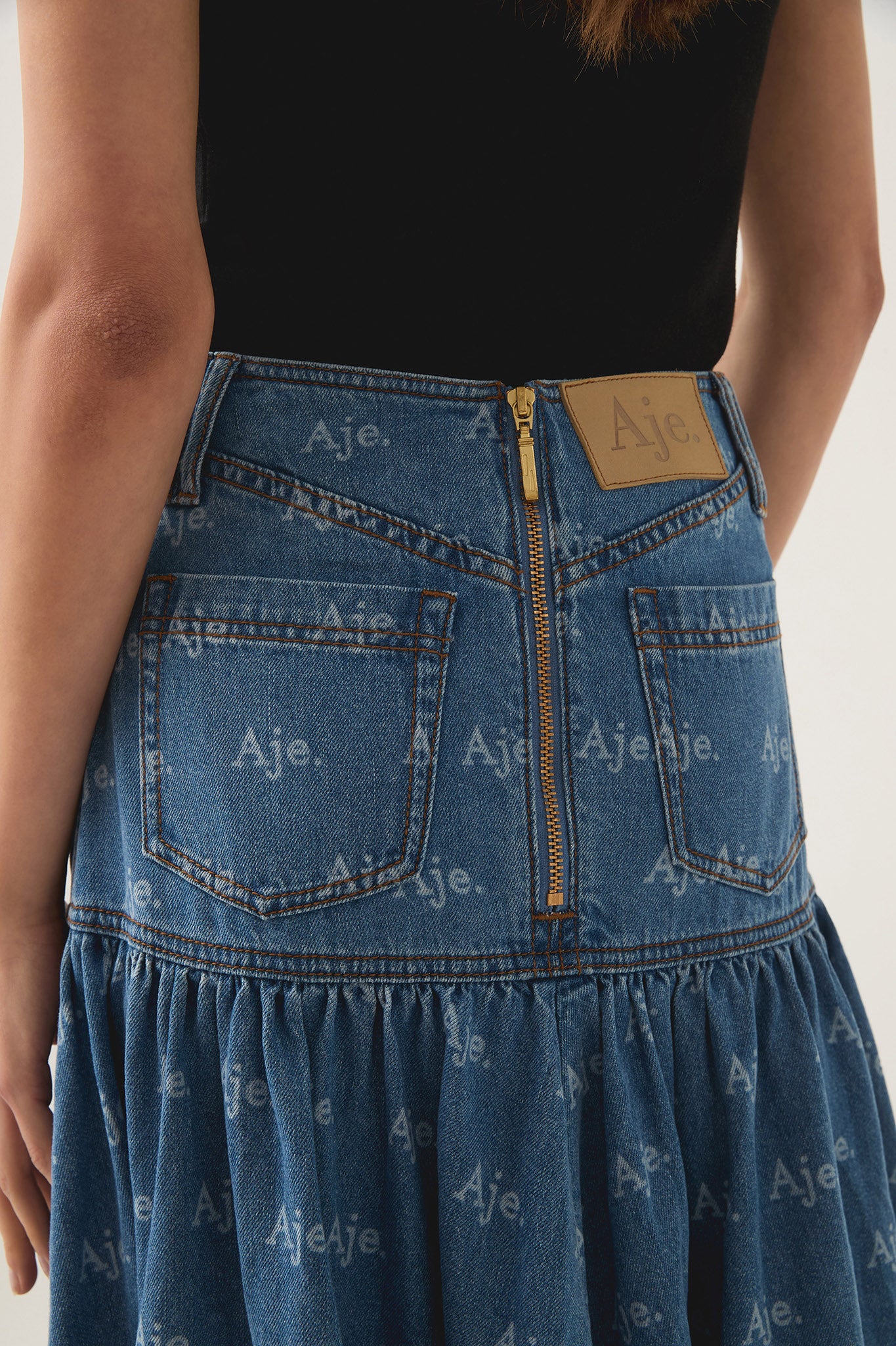 Ratio Logo Denim Midi Skirt