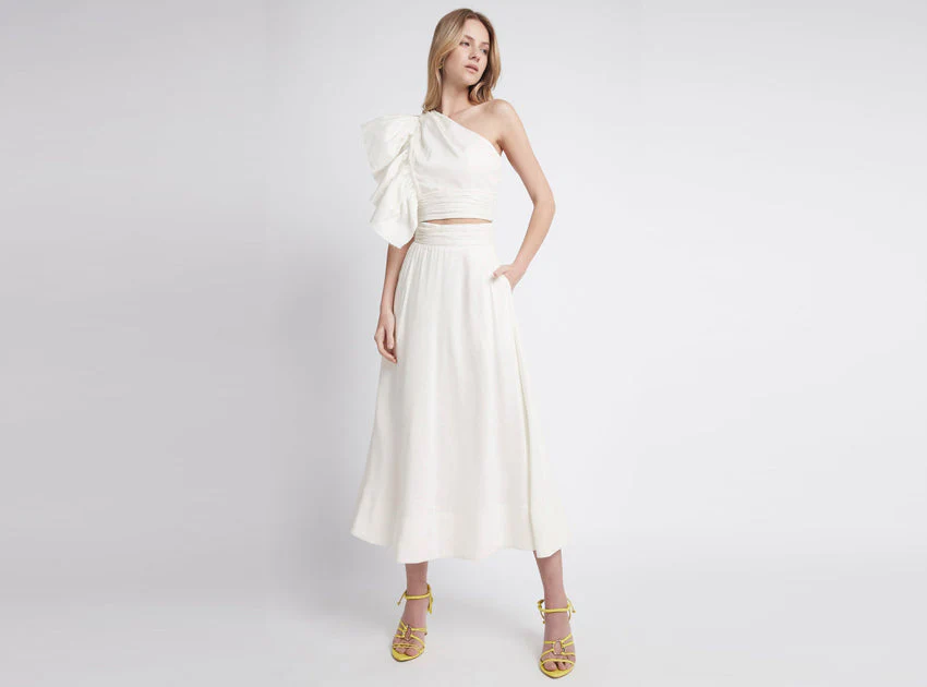 Bonjour Ruched Waist Midi Skirt