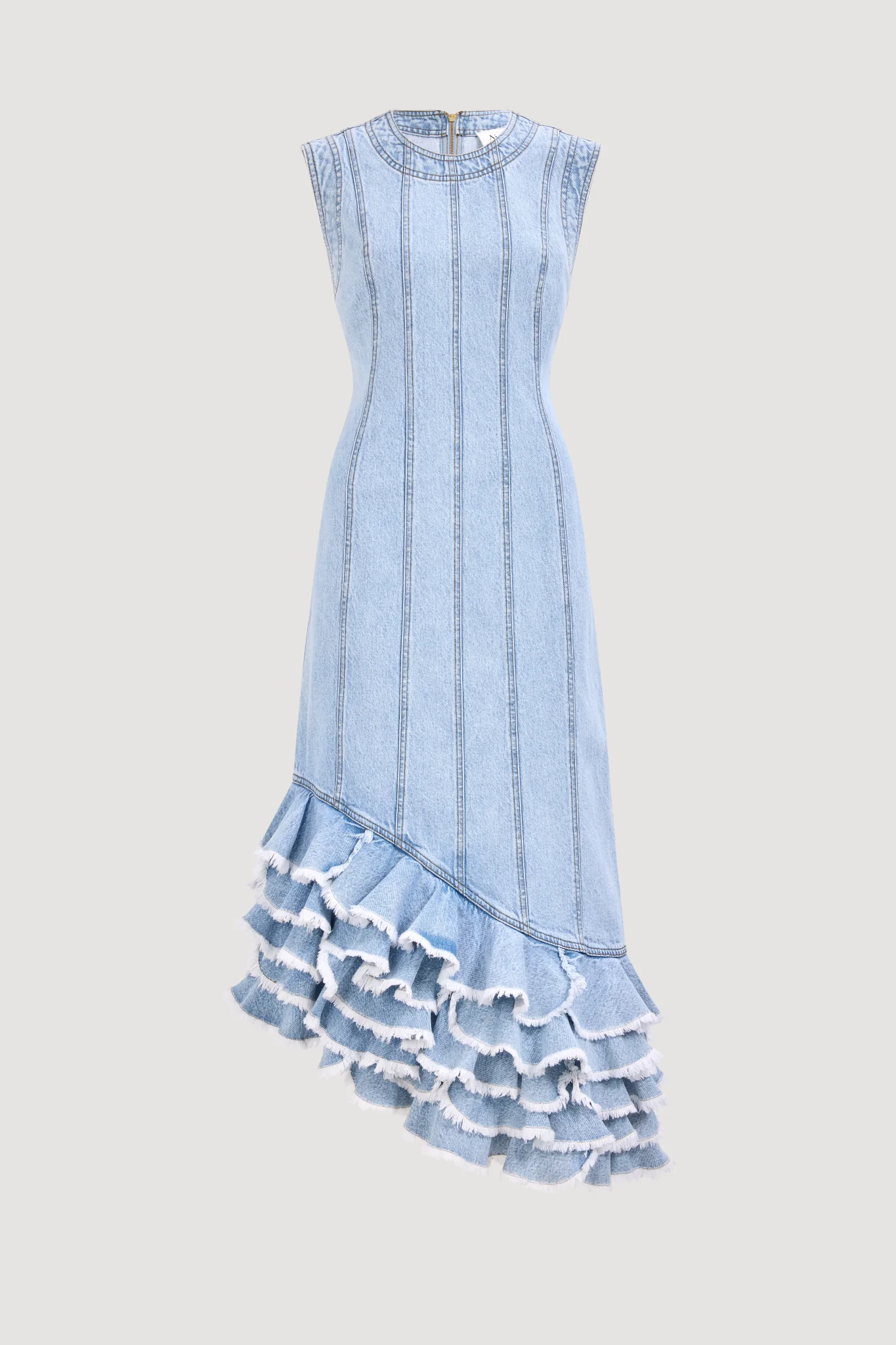 Tia Ruffle Denim Midi Dress