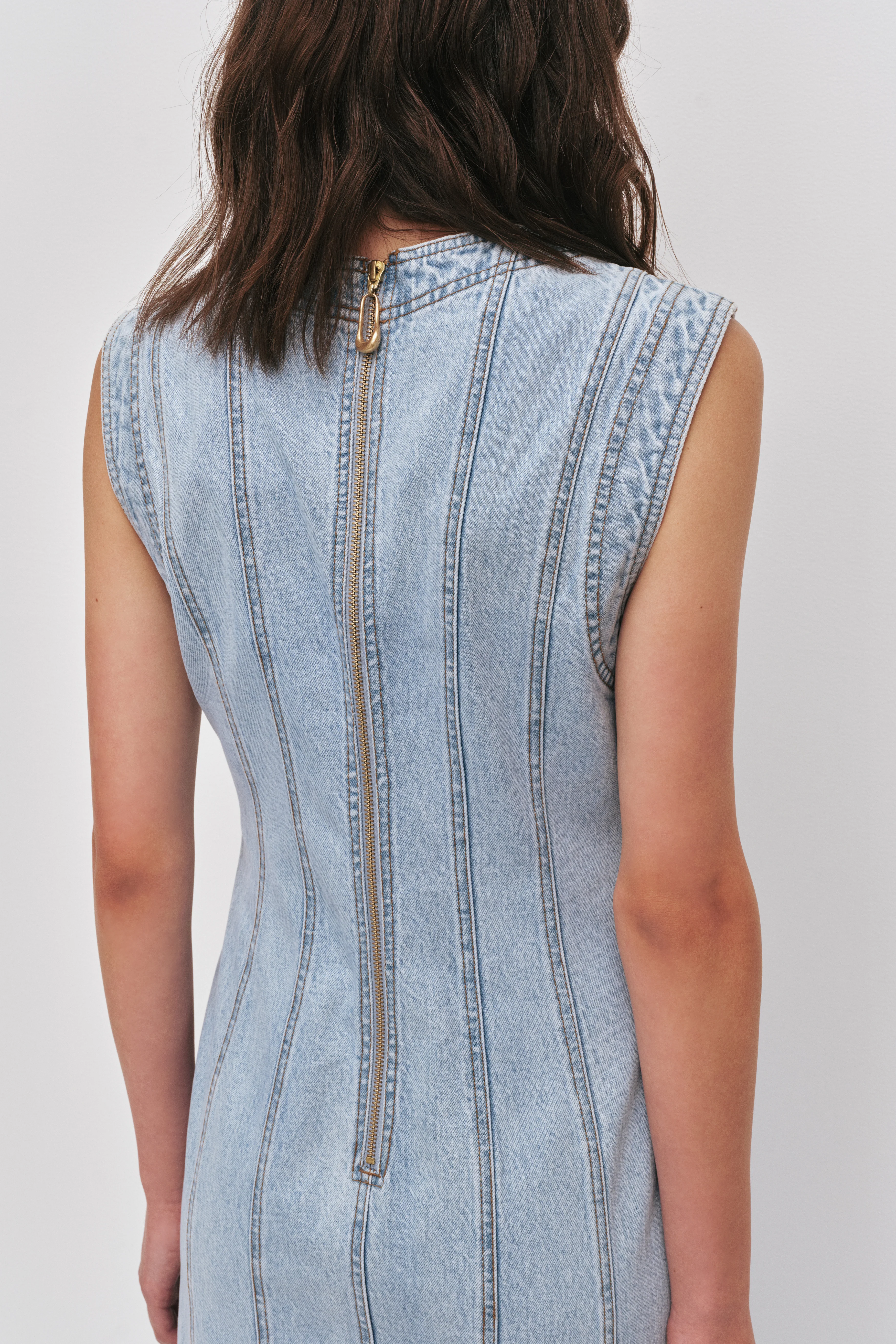 Tia Ruffle Denim Midi Dress