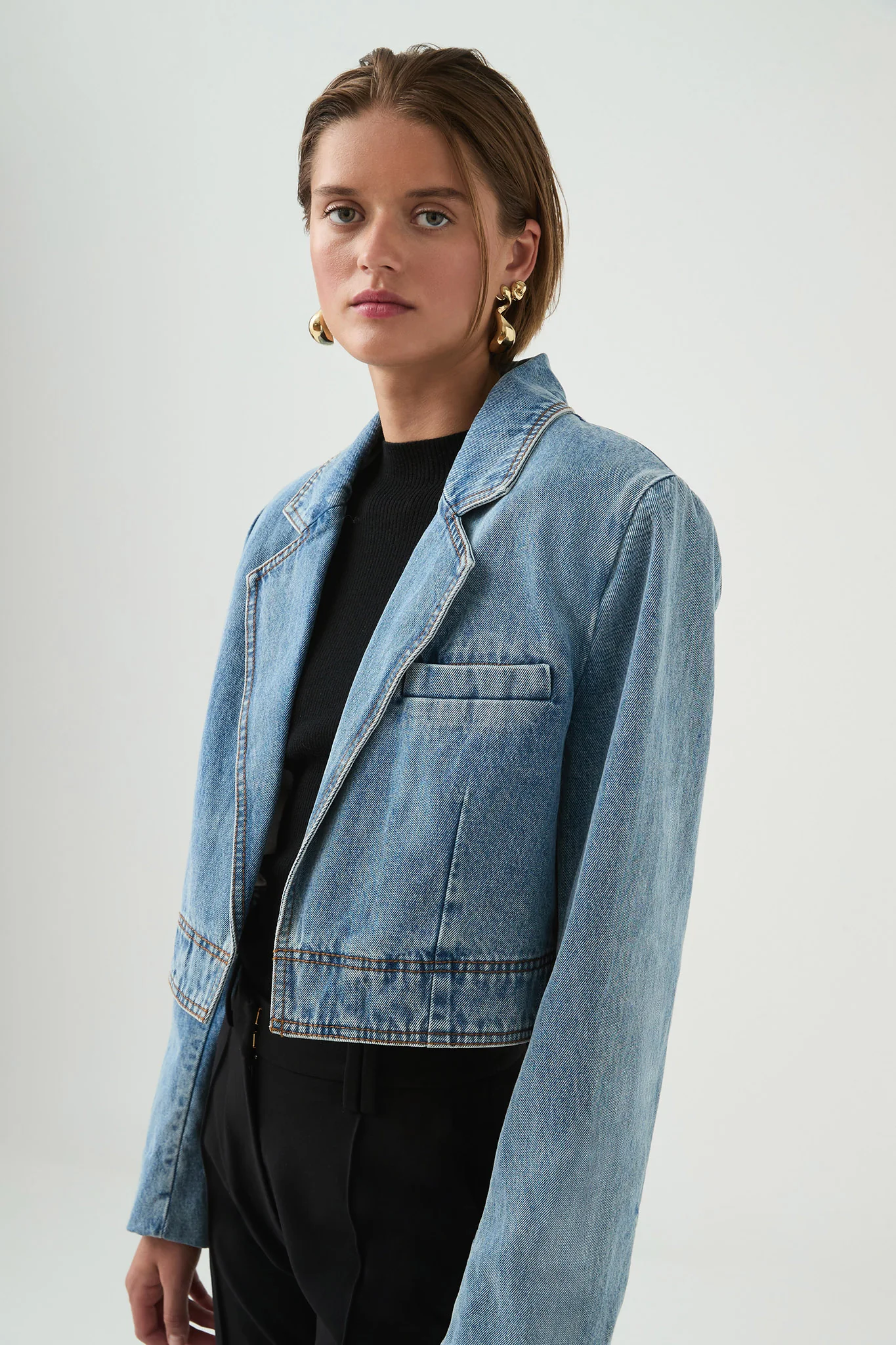 Juno Cropped Denim Blazer