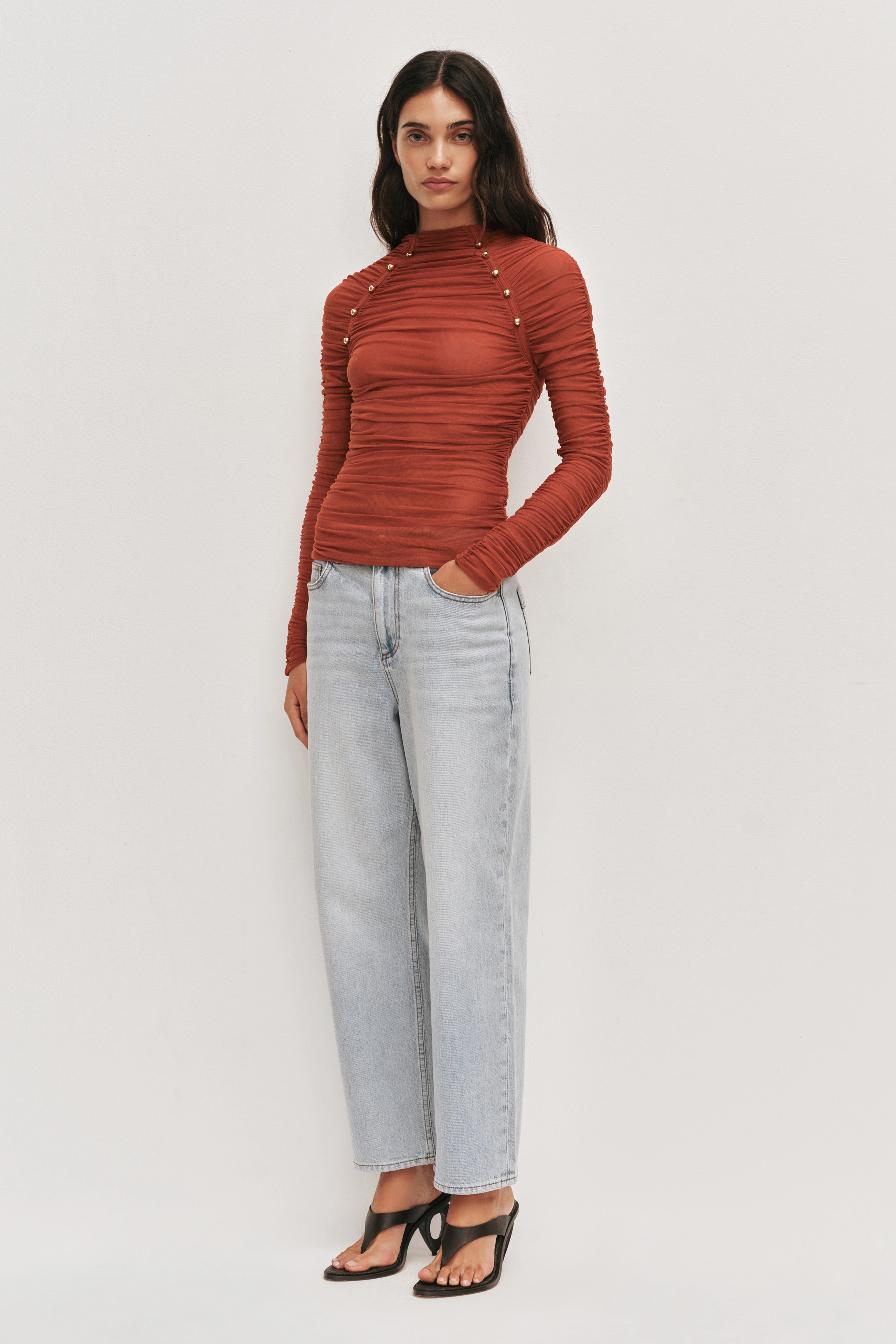 Carline Gathered Mesh Top