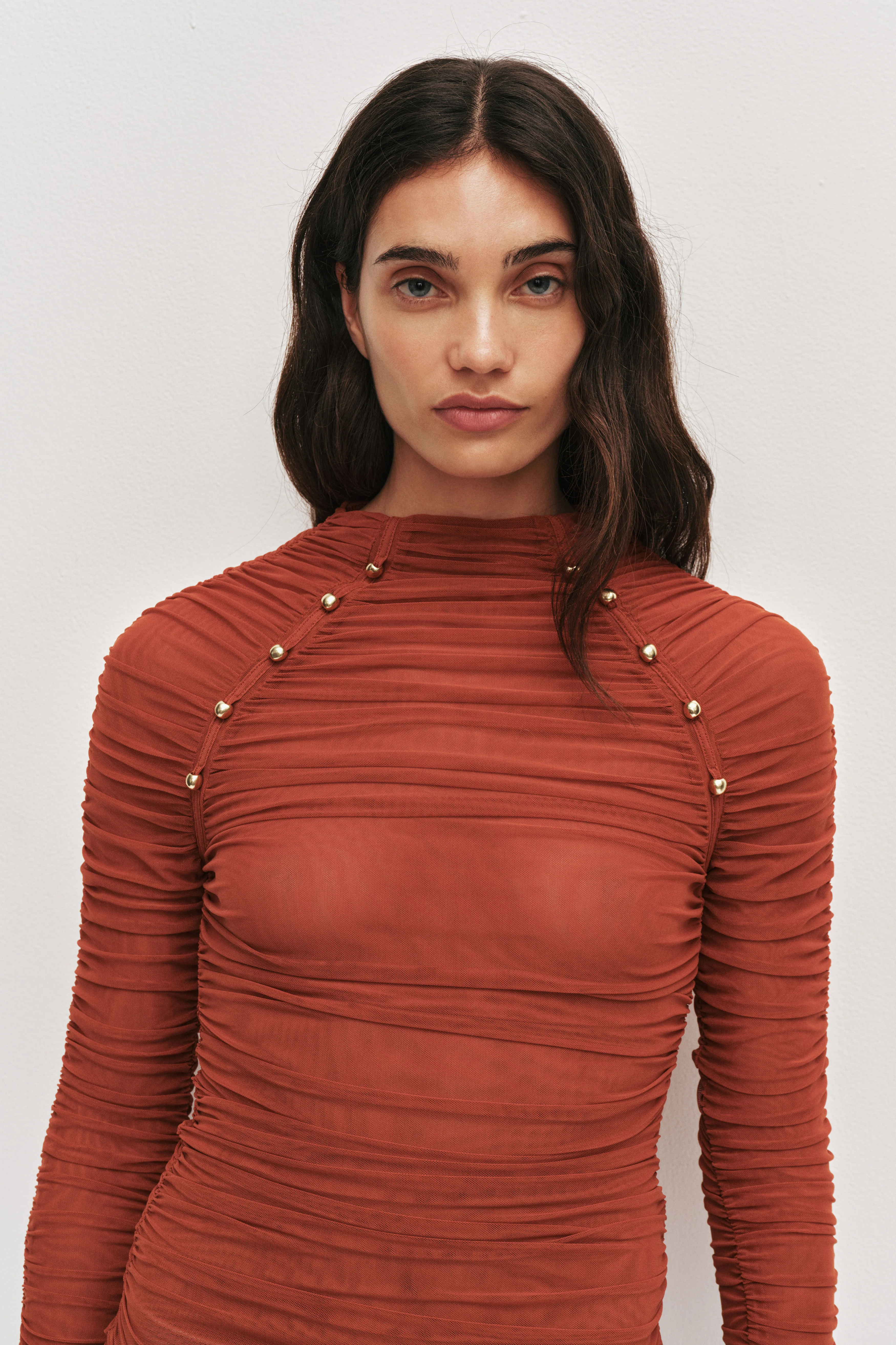 Carline Gathered Mesh Top