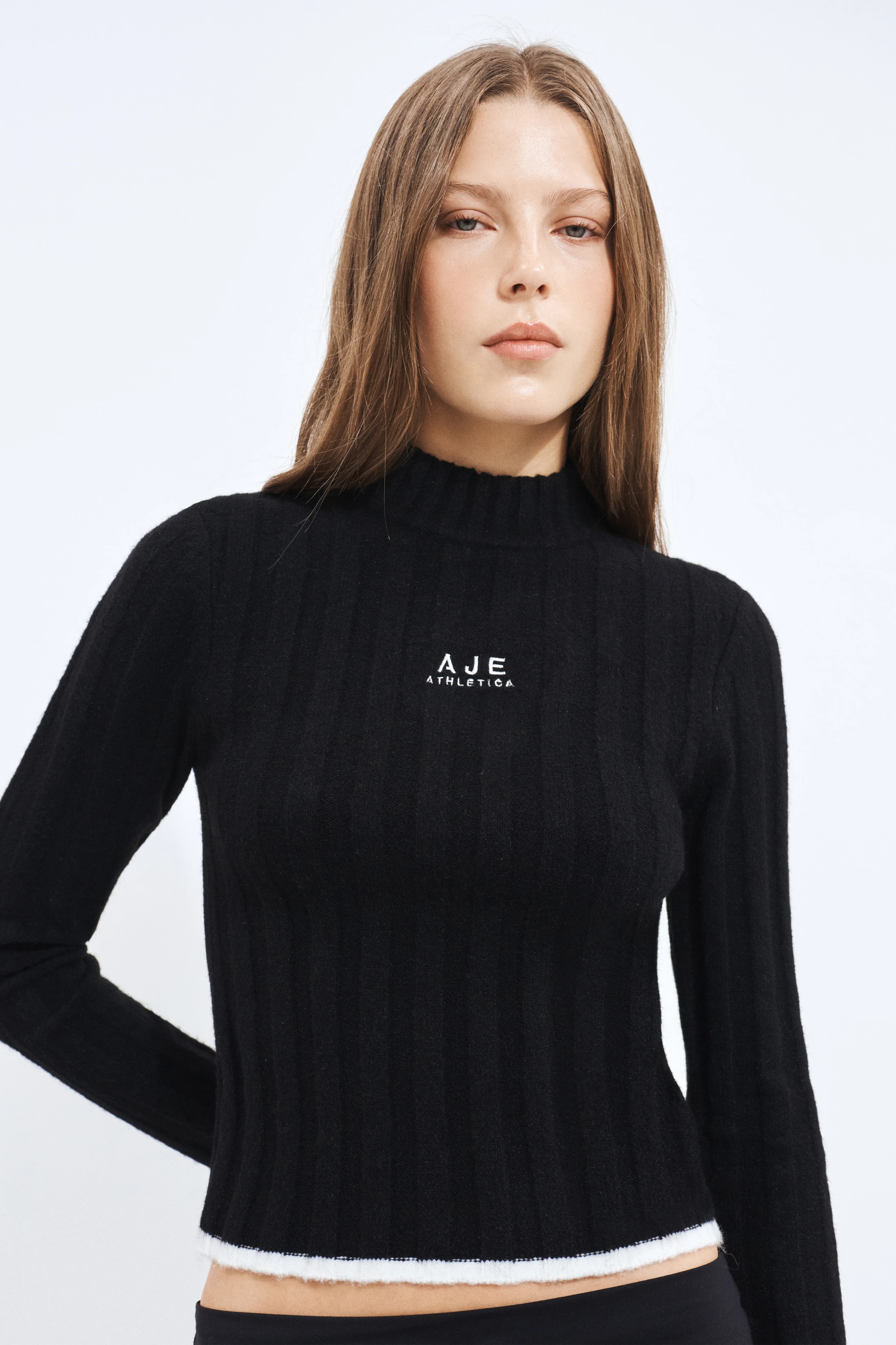 Mock Neck Rib Knit Top