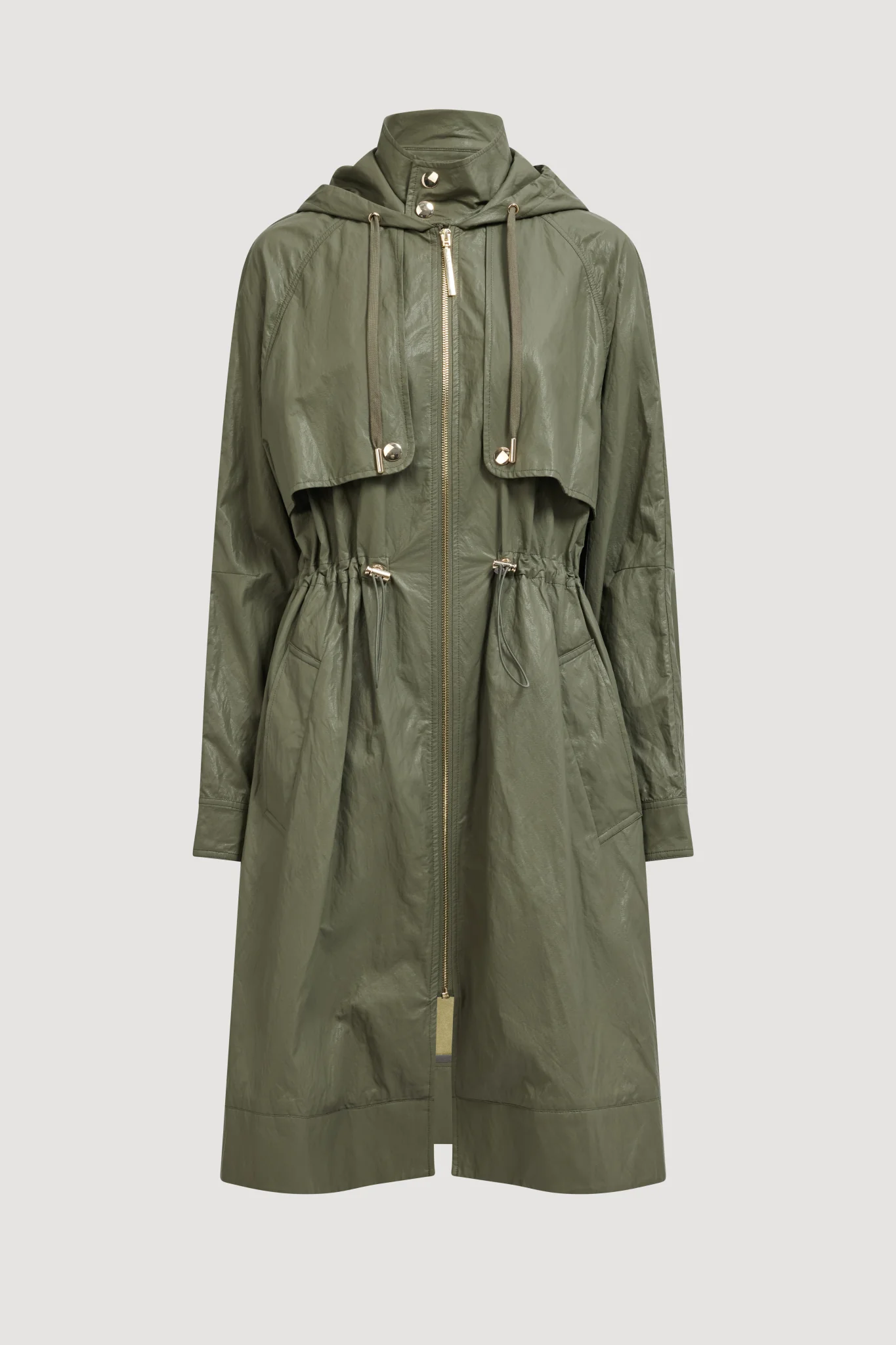 Drawcord Hooded Trench Coat