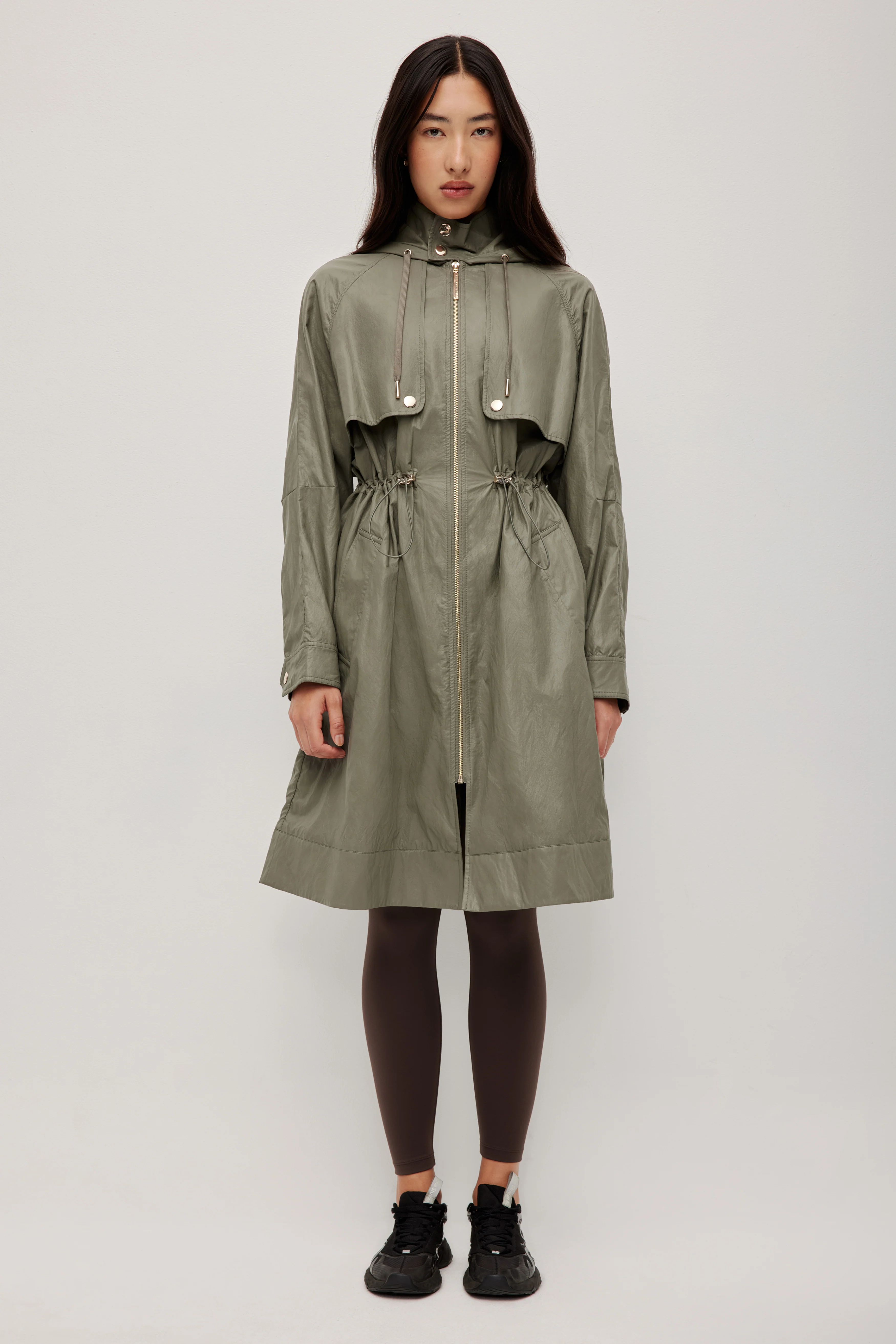 Drawcord Hooded Trench Coat
