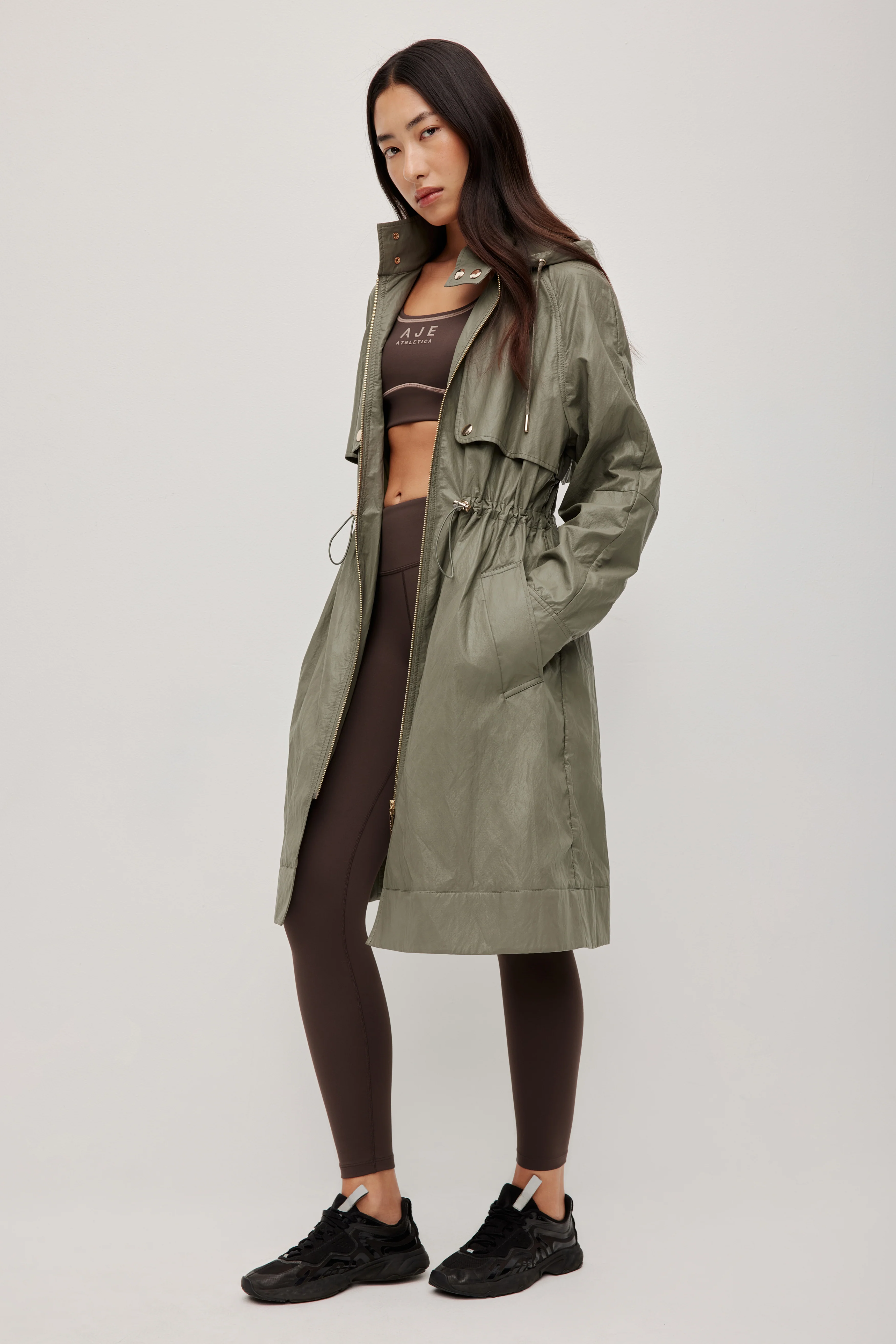 Drawcord Hooded Trench Coat