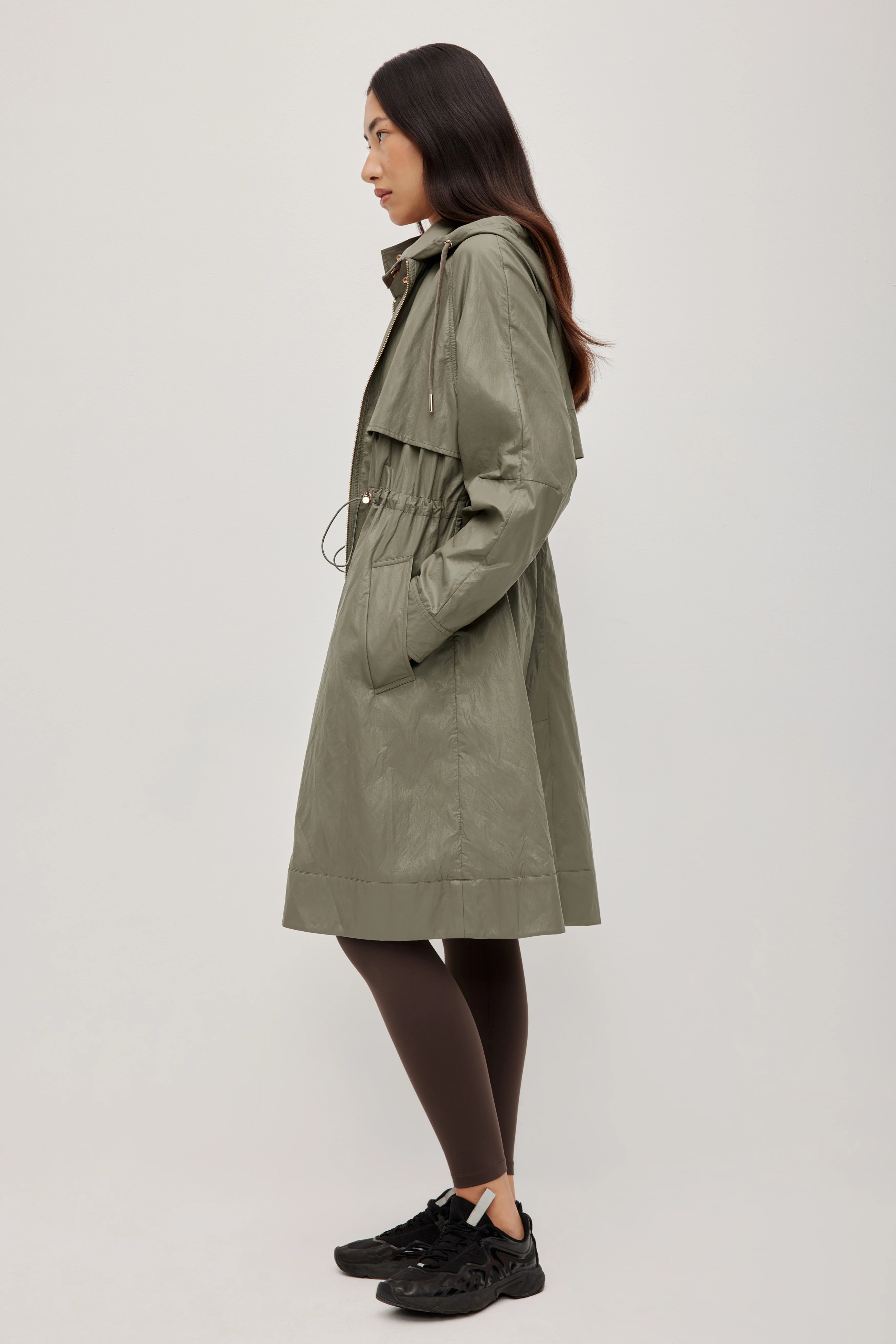 Drawcord Hooded Trench Coat