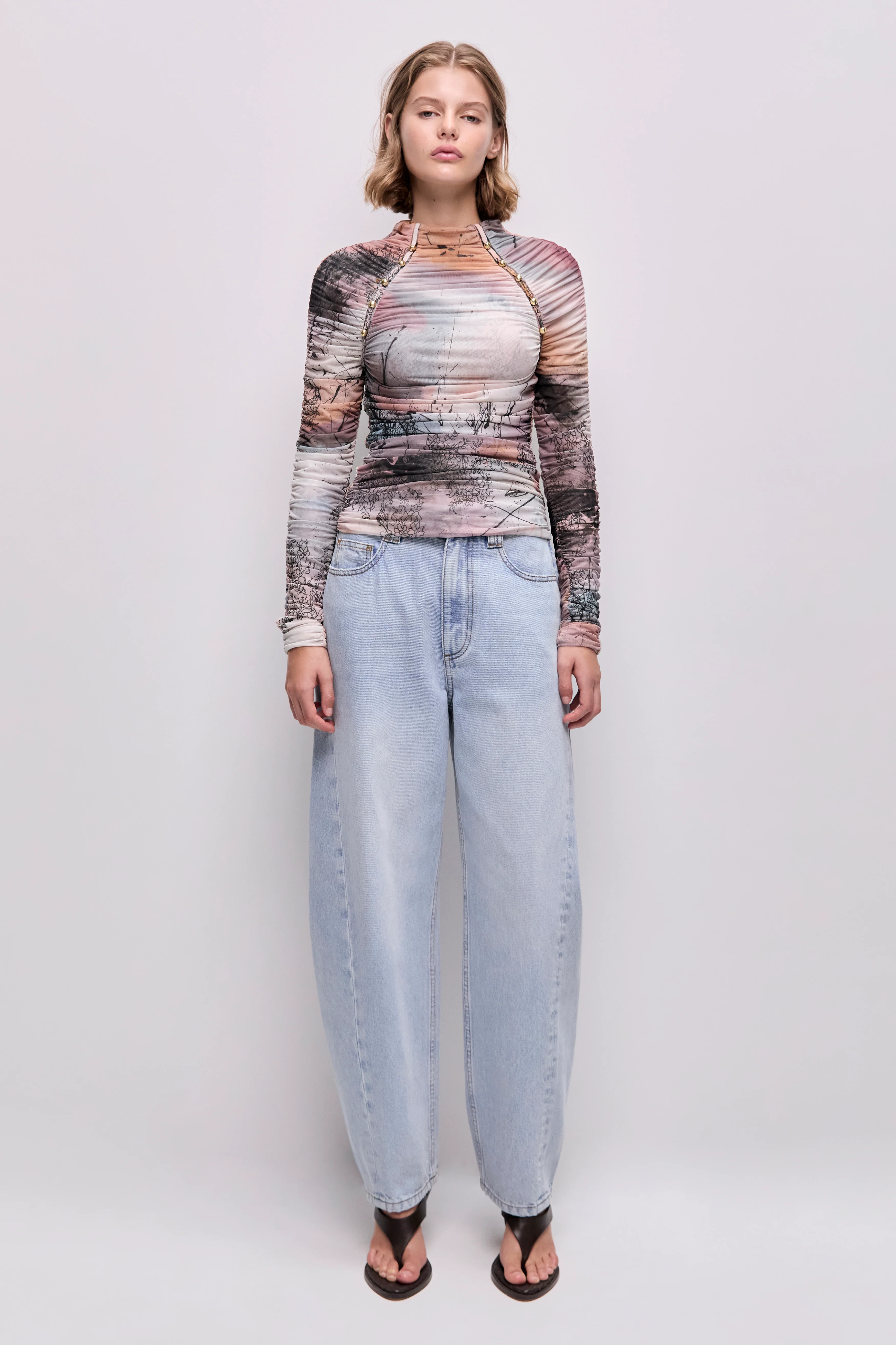 Carline Gathered Mesh Top