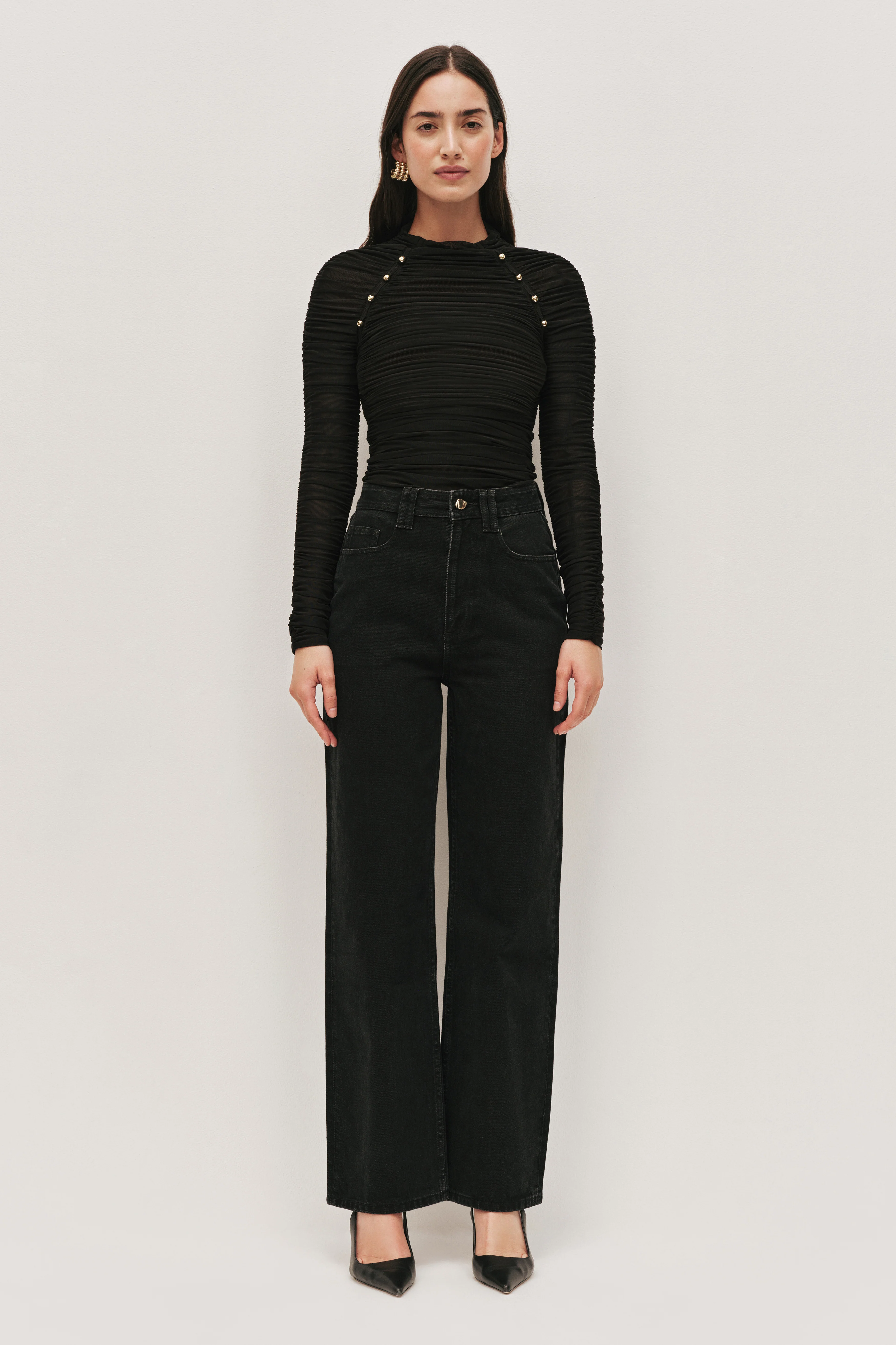 Carline Gathered Mesh Top