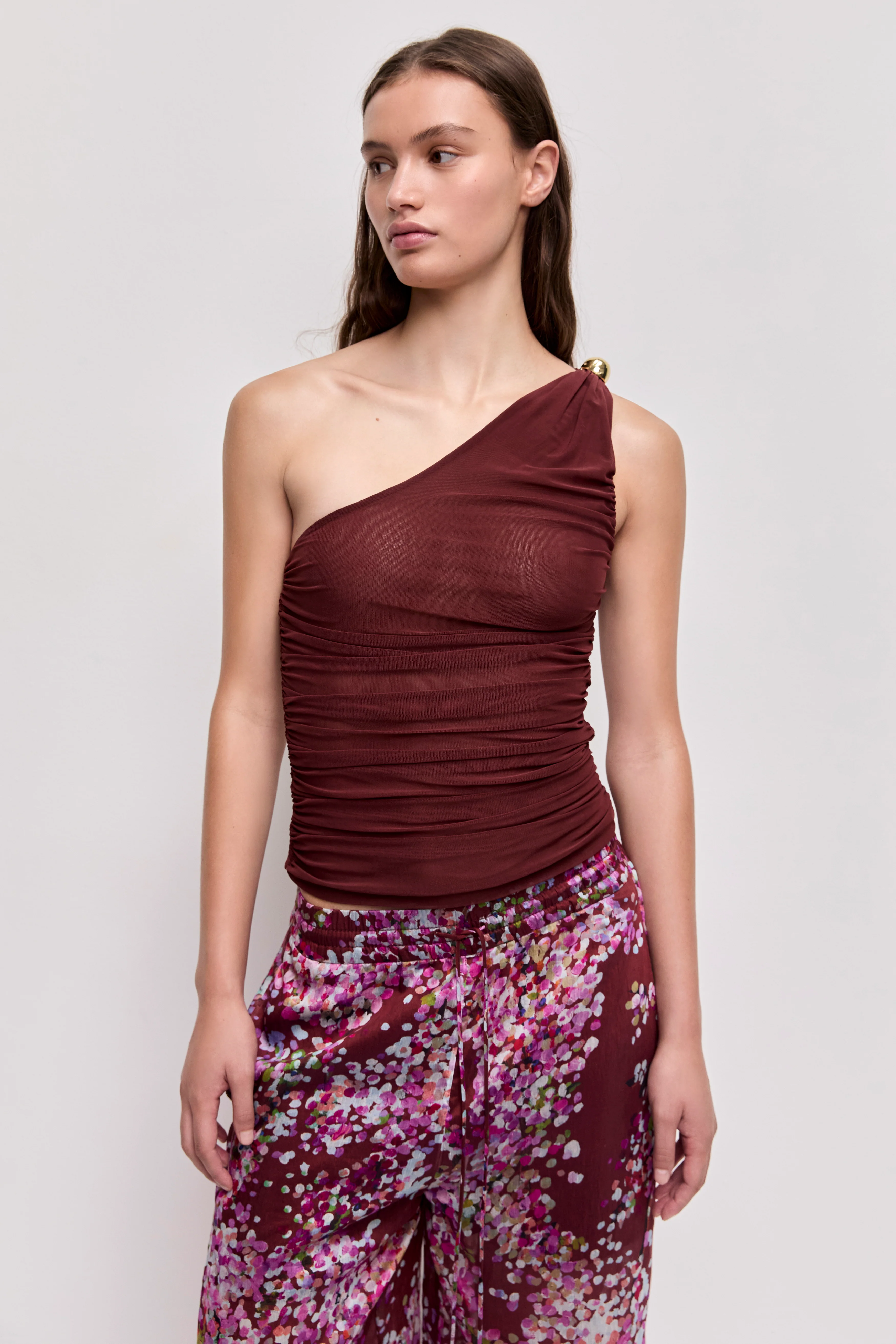 Elaria One Shoulder Mesh Top