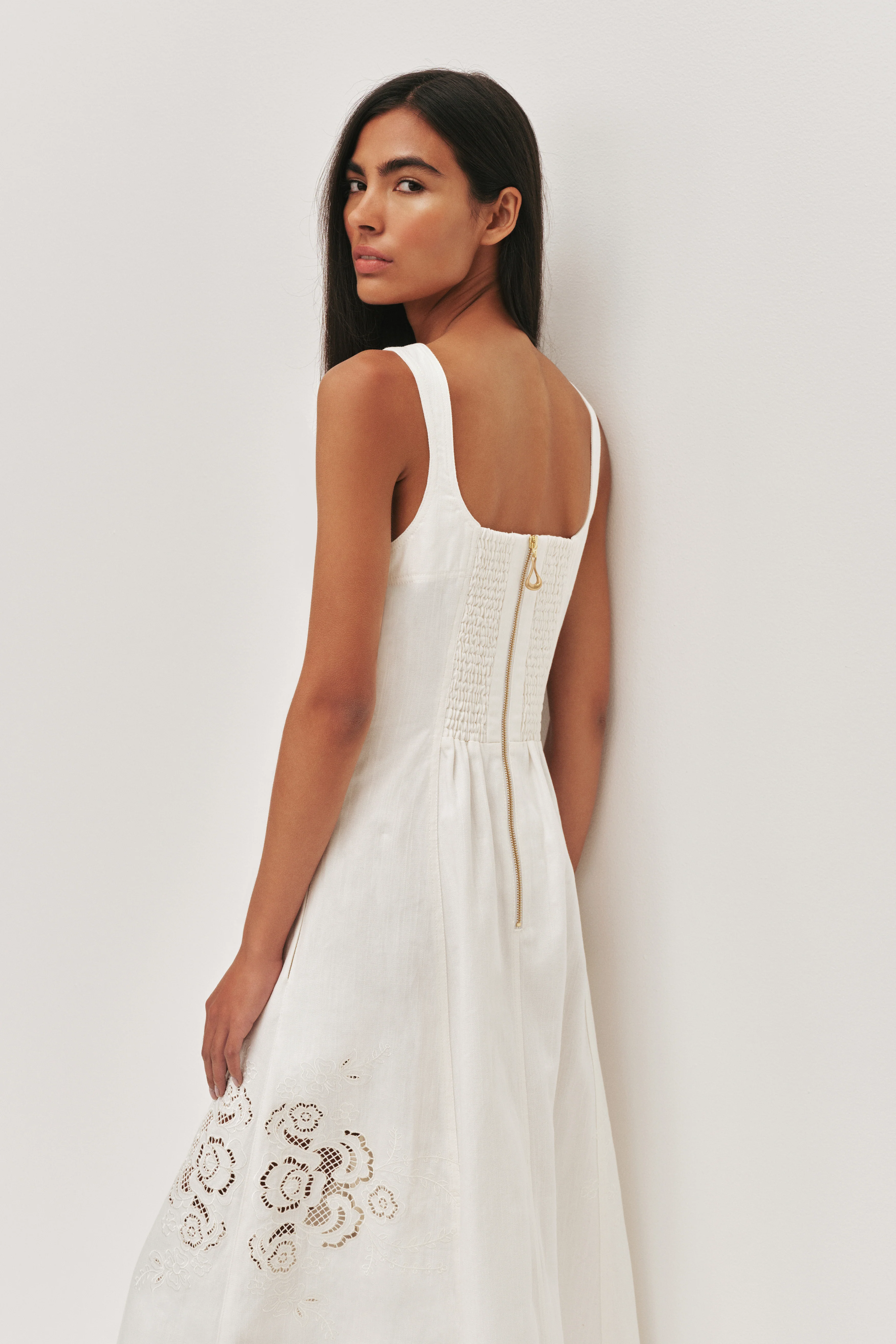 Halo Embroidered Midi Dress
