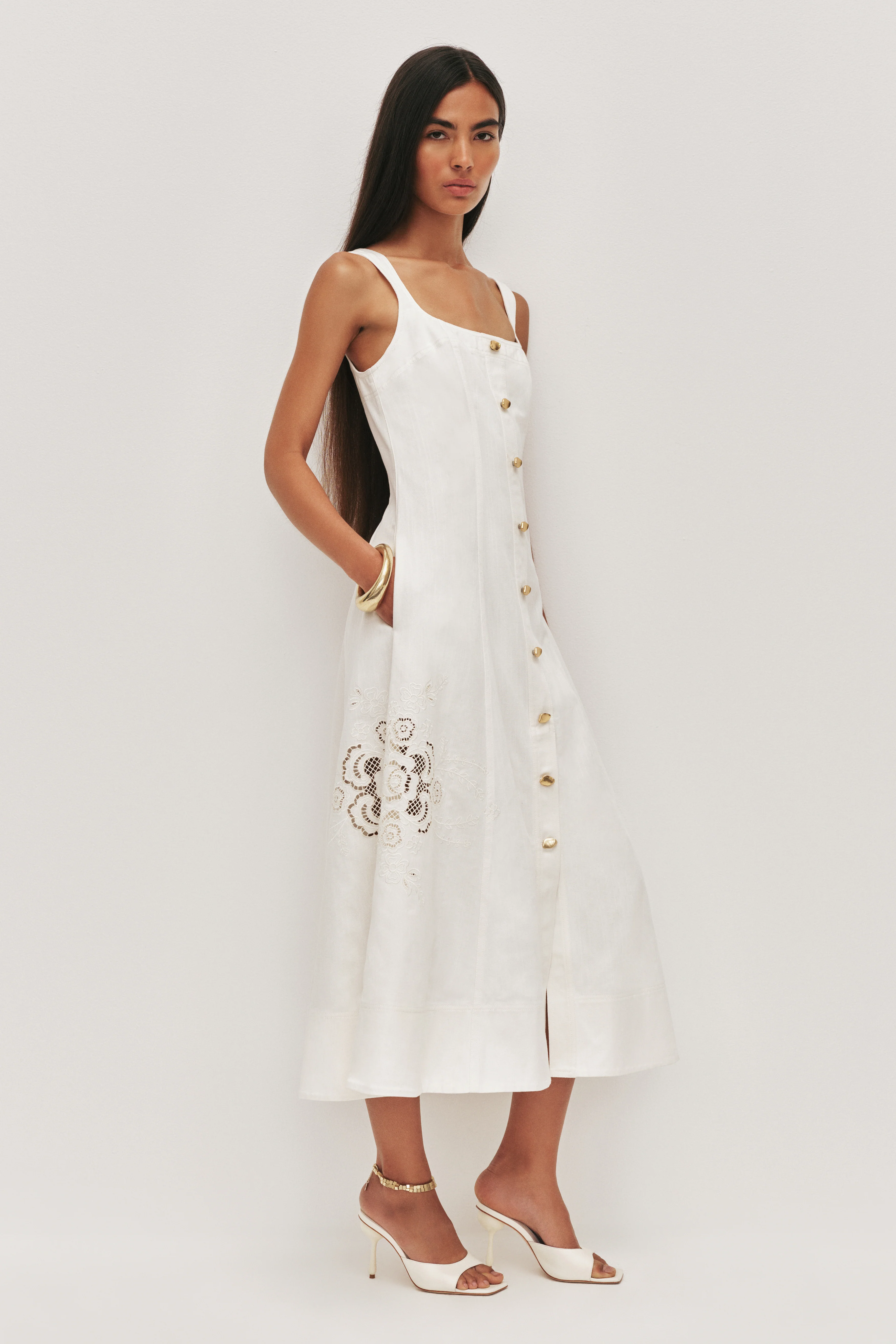 Halo Embroidered Midi Dress