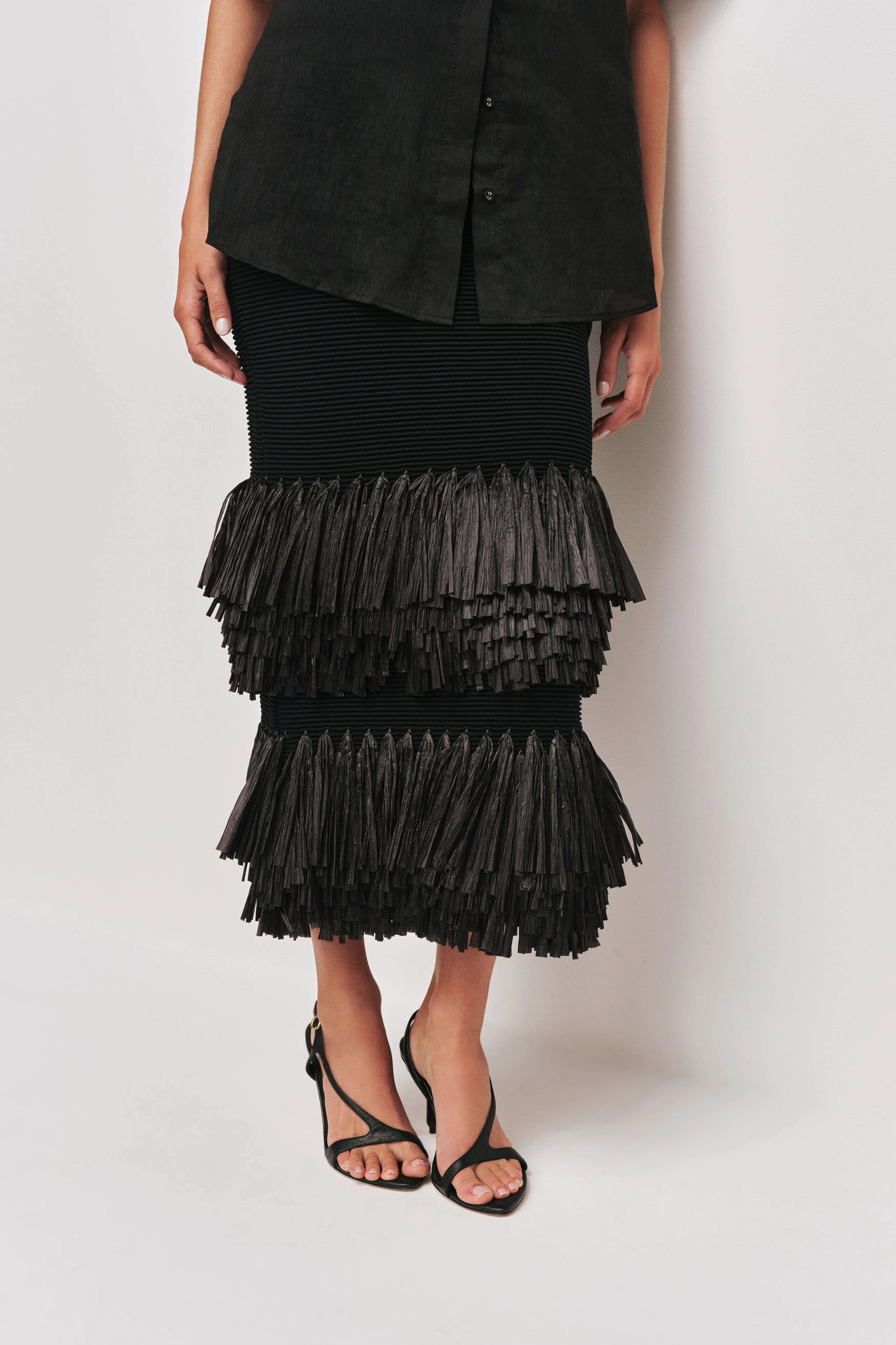 Agave Knit Raffia Midi Skirt