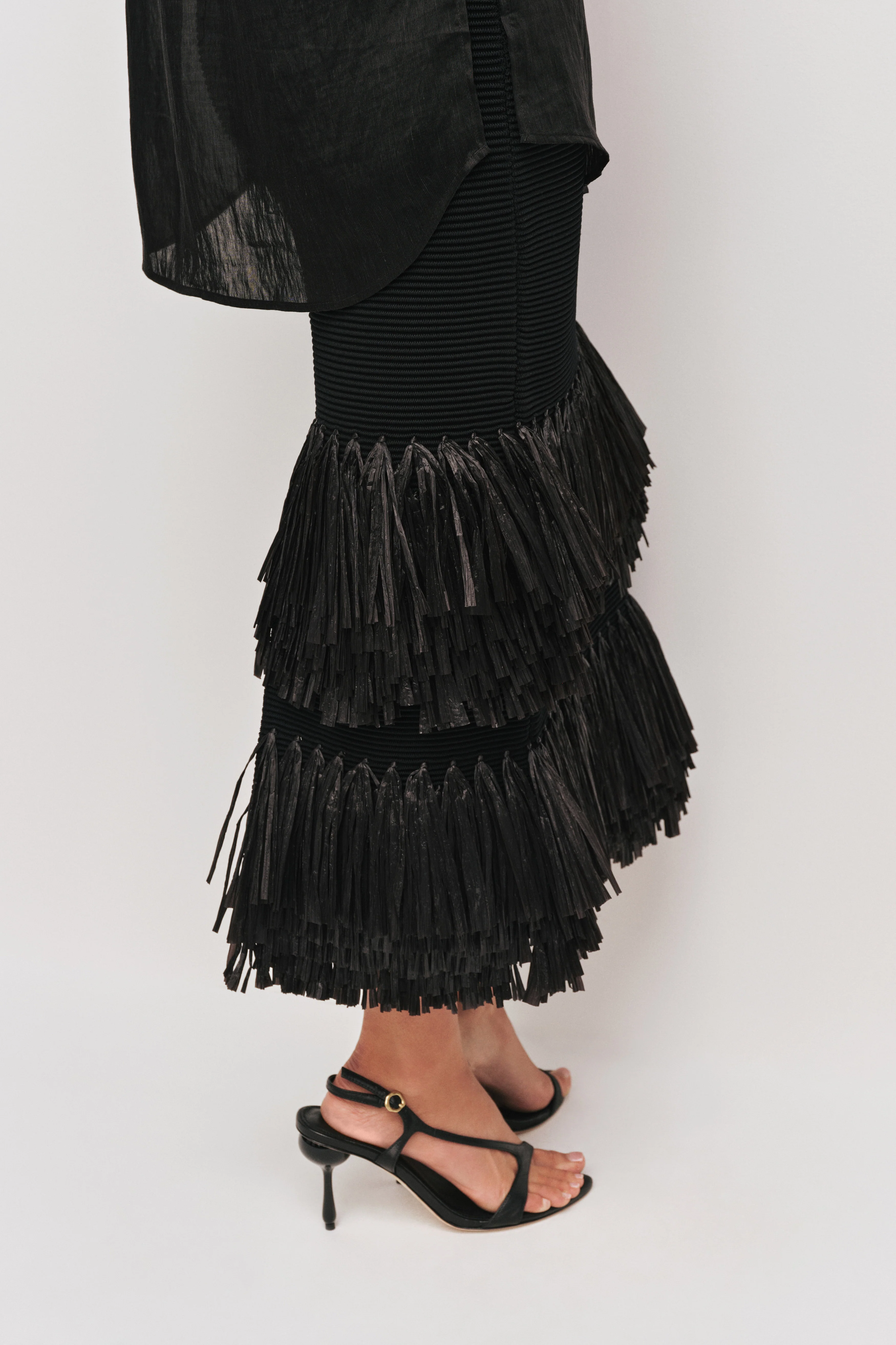 Agave Knit Raffia Midi Skirt