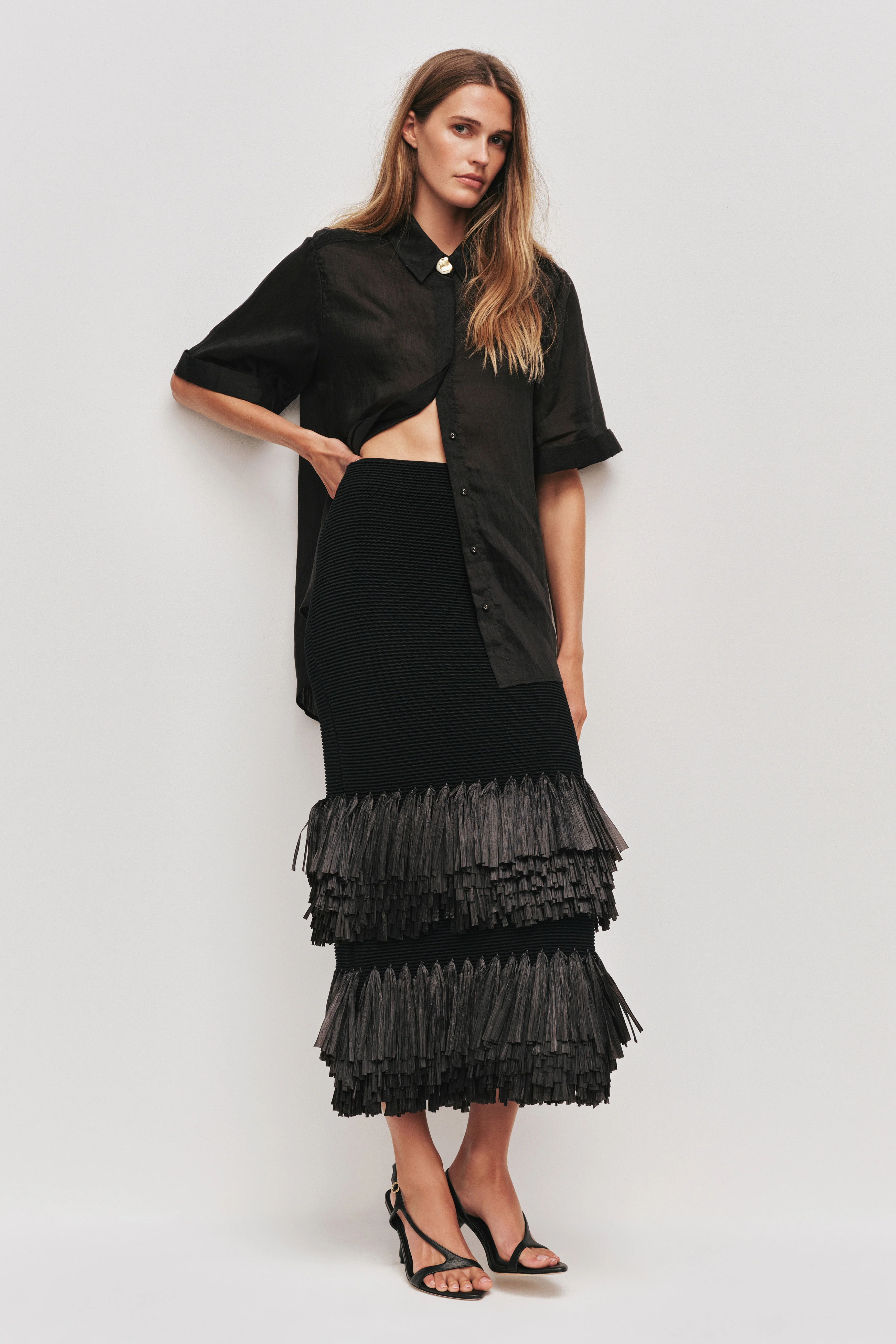 Agave Knit Raffia Midi Skirt