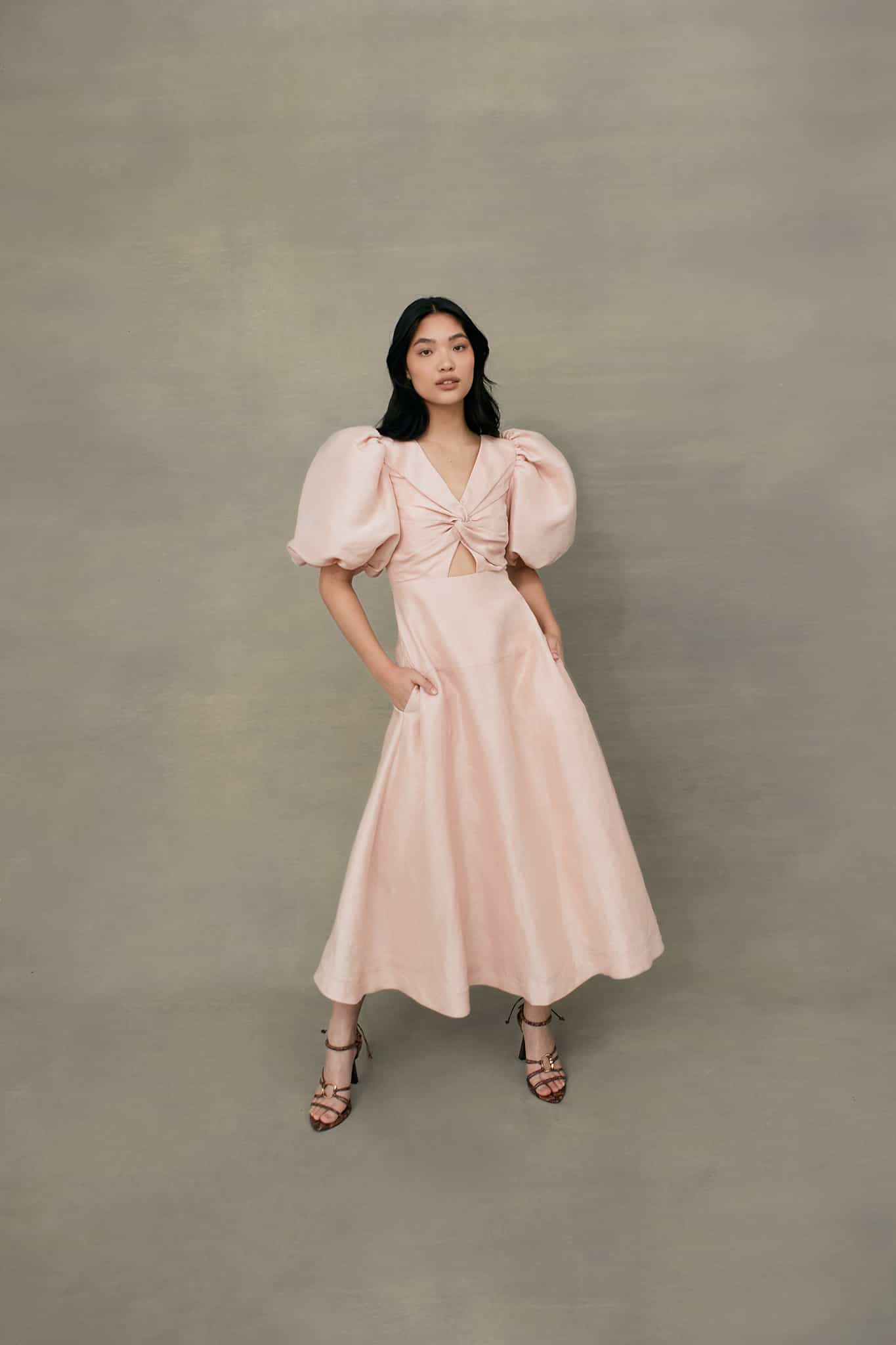 Dusk Knot Puff Sleeve Midi Dress