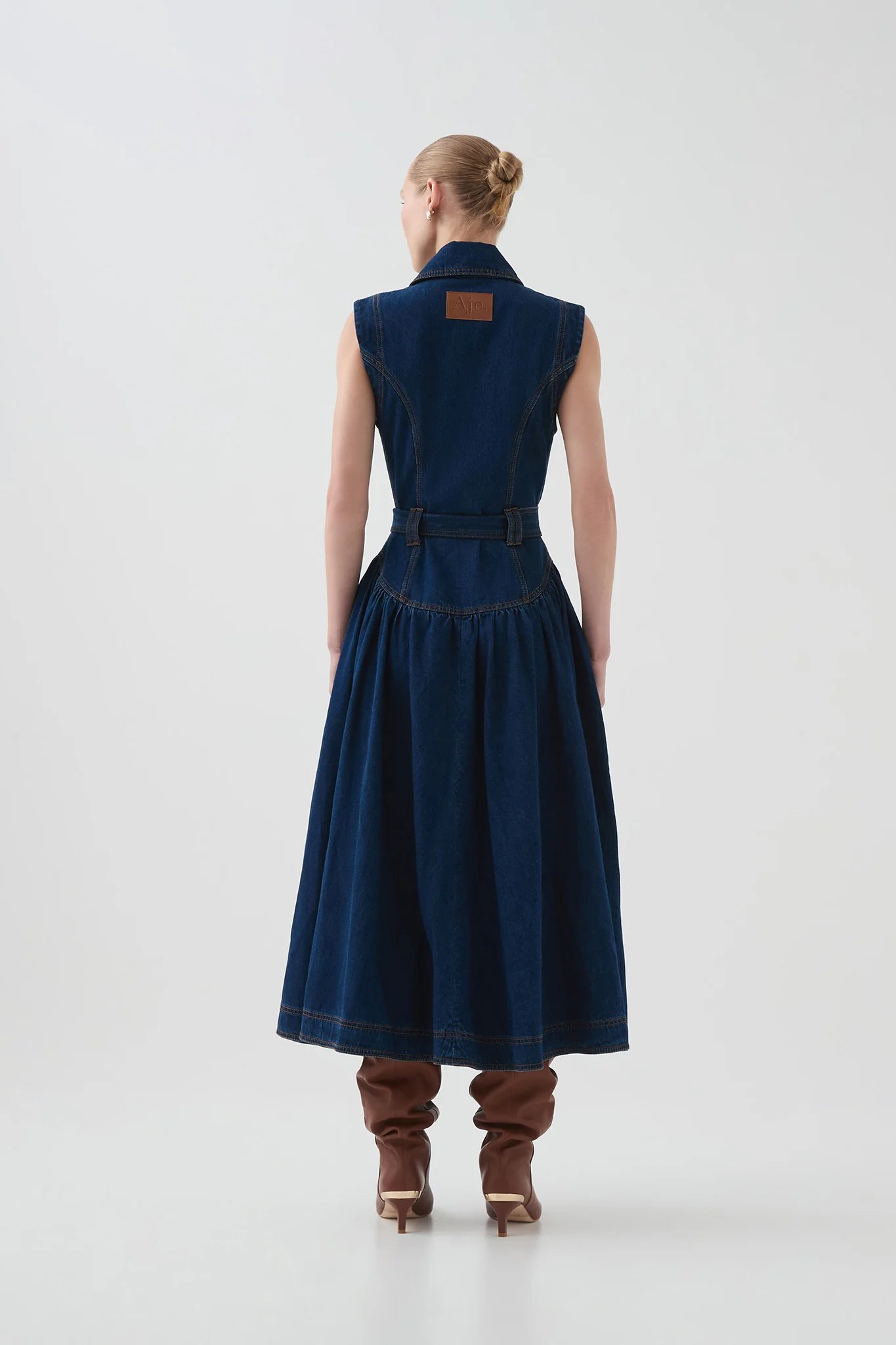 Elena Belted Denim Midi Dress